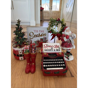 Ashland Christmas Decor Lot Of 6 Santa Wreath Sign Tree Typewriter Boots Holiday